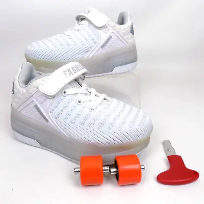 Fashion Roller Skate Sneakers Wheels Little Kids Shoes Sz 1.0 EU 32 White AL9739 • £15.48