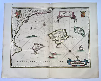 BALEARIC ISLANDS 1642 WILLEM BLAEU LARGE ANTIQUE MAP 17th CENTURY • £474.97
