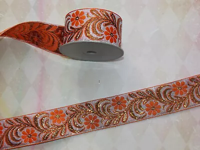 £1.99 • Buy 40mm Orange Gold Bronze Metallic Embroidered Ribbon Applique Indian