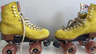 Moxi Lolly Pineapple Yellow Suede Leather Quad Roller Skates Size 4 MED • $199