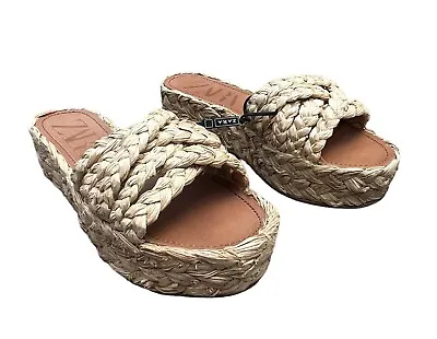 Zara Natural-coloured Woven  Platform Slide Sandals Size Us 9.5 • $40