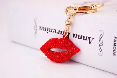 Sparkling Red Lips Bag Charms Crystal Diamante Handbag Keyring Pendant Key Chain • £5.99