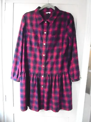 Boutique By Jaeger - Dress - Size 14 - Deep Pinky Red And Navy Checked • £9