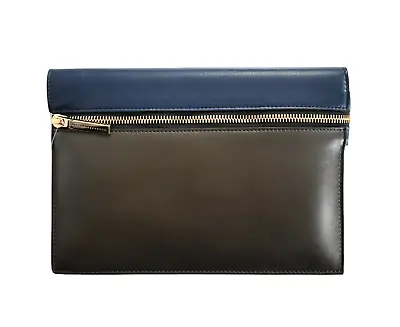 New VICTORIA BECKHAM Khaki Navy Leather Small Simple Pouch Clutch Folio Case • $245