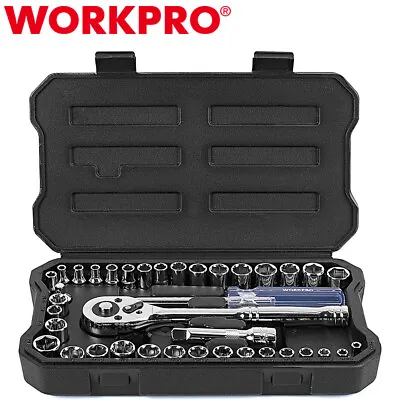 WORKPRO 39PCS Drive Socket Set 1/4  3/8  Socket Wrench Set Metric SAE With Case • $30.99