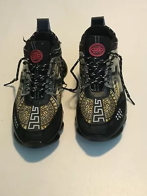 Versace Chain Reaction Men's Sneakers Black/Golden Print Size US 8 EUR 41 • $295.58