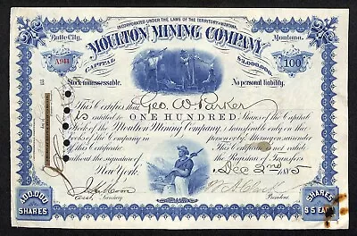 Moulton Mining Company Butte City 1885 Stock Certificate A941 Geo. W. Parker • $44.99