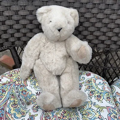 Vintage White Blue Eyes Jointed Teddy Bear Vermont Teddy Bear Company 16” • $8