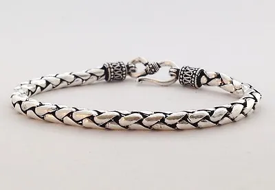 Men's Sterling Silver 925 Bali Braid Snake Weave 4mm Chain Link Jewelry Bracelet • $50