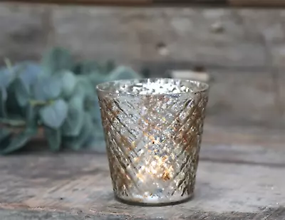 £4 • Buy Antique Champagne Glass Diamond Candle Holder, Tapered Tea Light Votive Pot