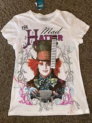 Spencer’s Alice In Wonderland Mad Hatter Juniors Tshirt Size Large NWT • £14.48