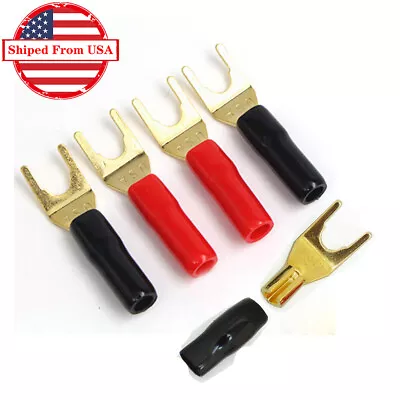 8pcs Gold Plated Pure Copper Y Spade Terminal Connector Audio Speaker Cable Plug • $12