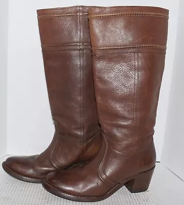 FRYE JANE Brown Rugged Leather Knee High Riding With Block Heel Boots Sz 9 • $134.95