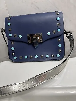 VERA PELLE Italian SMALL Crossbody Leather Bag Studded Handbag 7”x6”x2” • $29.99