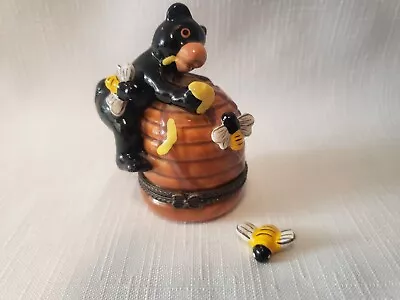 Bear On Beehive Ceramic Hinged Box With Bee Charm • $12.99