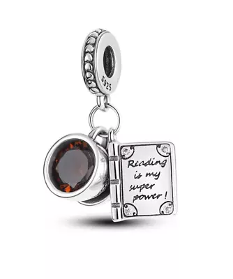 Genuine Sterling Silver 925 Superpower Coffee Cup Reading Book Charm • £12.99