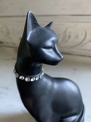 Mid Century Modern Black Cat Figurine Rhinestone Collar Seymour Mann 8” Rare • $45