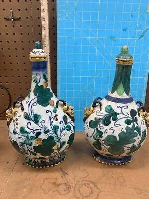 Mid Century Ceramic Art Pottery 2 Handle Vase Signed Italy 11.5 . • $420