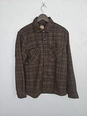 Common People Shirt Jacket Mens Large Woven Shacket Plaid Button Brown Black • £29.99
