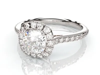 Solitare Cushion Diamond White Solid 18K Gold Engagement Wedding Halo Ring NEW • $5402.59