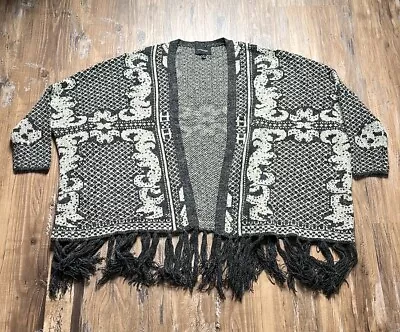 Anthropologie La Fee Verte Gray Fringe Bottom Dolman Open Cardigan M/L • $40