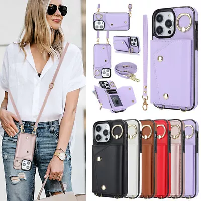 For IPhone 15 14 13 12 11 Pro MAX XS 8 Plus Wallet Case Ring Leather Cover Strap • $7.69