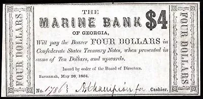 1864 The Marine Bank $4 Dollar Obsolete Civil War Issue Note Au • $55