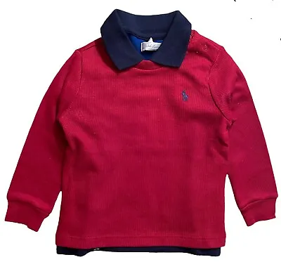 Boys Ex Ralph Lauren  Polo T Shirt Red Long Sleeve Top Pack 2 Age 18m • £15.99