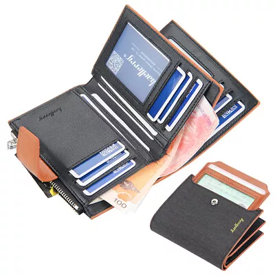 Mens RFID Blocking Canvas Wallet Credit Card ID Holder Zipper Snap Purse Gift • $10.68