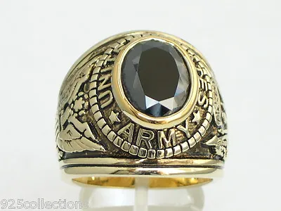 12X10 Mm United States Army Military Black Jet CZ Stone Men Gold Plated Ring 14 • $32.99