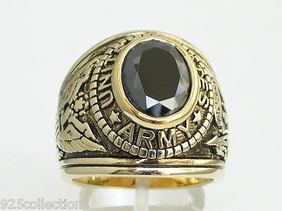 12X10 Mm United States Army Military Black Jet CZ Stone Men Gold Plated Ring 8 • $29.99