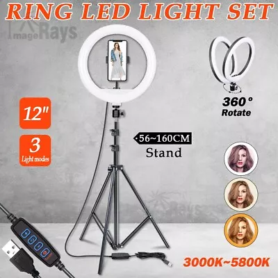 $34.89 • Buy 12  LED Ring Light Dimmable Lighting Kit Phone + Selfie Tripod Makeup Live Lamp