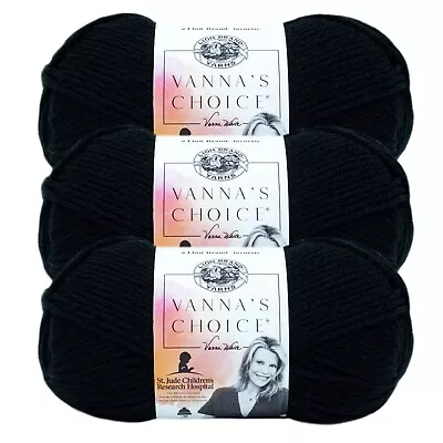 (3 Pack) Lion Brand Yarn 860-153 Vanna's Choice Yarn Black • $15.35