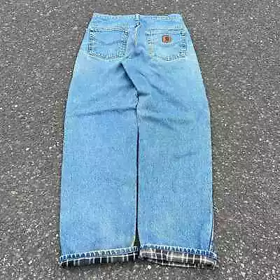 Vintage Carhartt Light Was Blue Denim Flannel Lined Jeans Pants  • $45