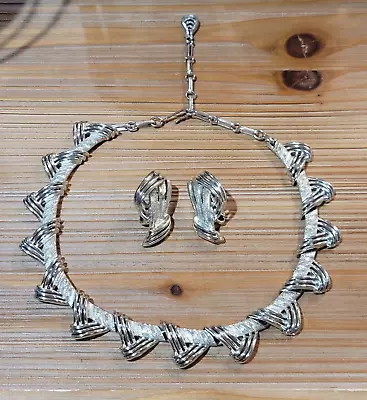 Vintage Silver Coro Choker Necklace & Clip On Earrings Set • $12.99