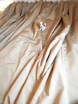 Caramel Watermarked Taffeta Interlined Triple Pinch Pleat Curtains 80 Wx89 L • £190