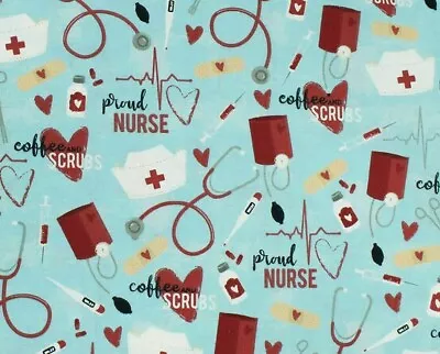 Fat Quarter Nurse Cotton Fabric  Hero  Health Care Caregiver  Medical Rn  Scrubs • $2.99