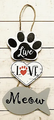 $6.95 • Buy Valentine’s Day Cat Pet Love Hanging Sign Meow Paw Fish Heart Ships Fast!
