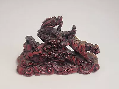 Vintage Chinese Asian Oriental Red Resin Dragon And Tiger Statue Figurine • $20