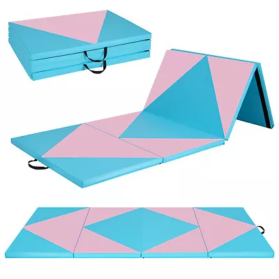 Folding Exercise Mat 4-Panel PU Leather Gym Mat W/ Fasteners & Carrying Handles • $109.99