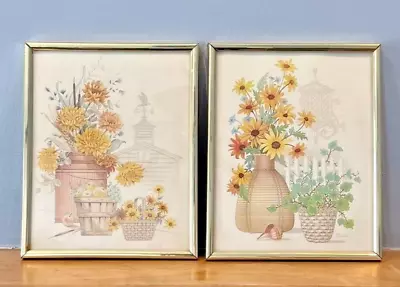 Lot Of 2 Framed Vintage Floral Prints Signed Brad • $25