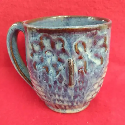 Vintage Blue/Brown Textured Pottery Owl Mug/Cup 4  Tall Hand Made • $14.77