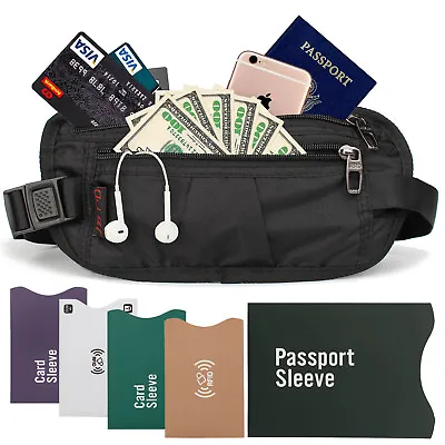 Travel Money Belt W/ RFID Blocking Safe Waist Bag Secure Wallet Fits Passport • $18.99