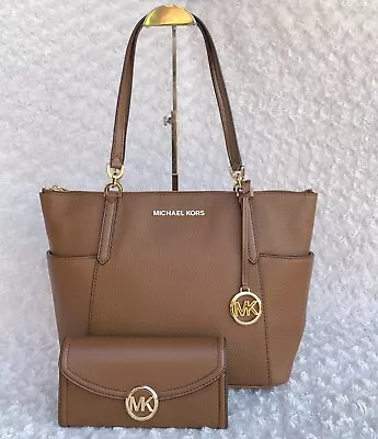 Nwt Michael Kors Bedford Lg Ew Topzip Tote + Fulton Flap Continental Wallet • $198