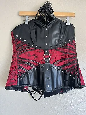 Charmaine Black Dark Red Vampy  Lace-up Corset -- Gothic Sexy Steampunk XL • $34.99