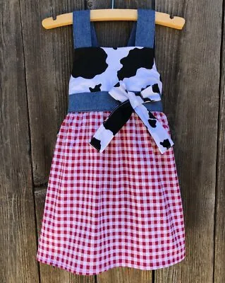 Western Wear Country Cowgirl Farm Red Gingham Cow Denim Dress • $35