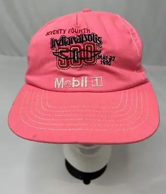 Vintage 1990s 74th Indianapolis 500 Mobil 1 Race SnapBack Trucker Hat USA Pink • $19.99