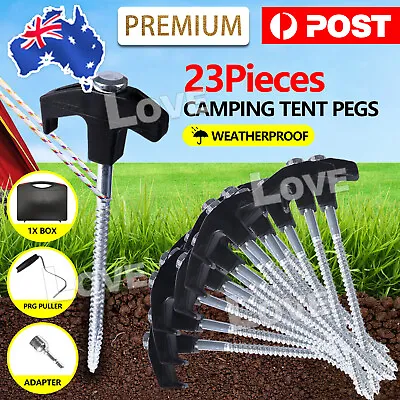 23Pc Camping Tent Pegs Heavy Duty Screw Steel In Ground Camping Outdoor Stakes • $24.95