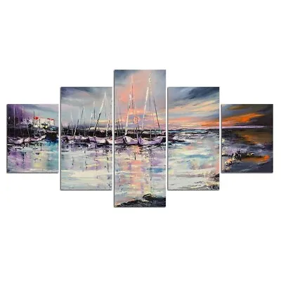 Abstract Seaside Sailboat View 5 Piece Canvas Print Wall Art Poster Home Decor • $161.80