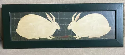 Warren Kimble White Bunnies Rabbits Country Cottage Folk Art Wood Framed Print • $29.95